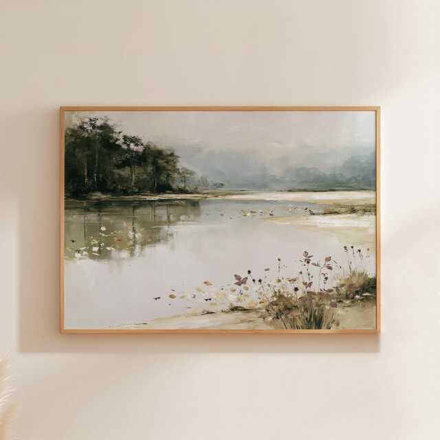 Green Lake Poster, Botanical Landscape Print, Nature Wall Art, Paper - image 1