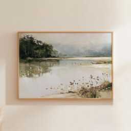 Green Lake Poster, Botanical Landscape Print, Nature Wall Art, Paper - thumbnail 1