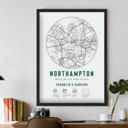 Northampton Saints Franklin's Gardens Stadium Map Prints & Frame Unique Gift - Decor Dad Granddad Uncle Brother Rugby Union For Him Poster - thumbnail 3