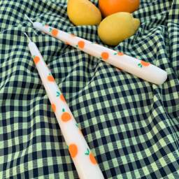 Fruit Tapered Dinner Candles - Hand Painted Lemon Orange Avocado Pineapple Cherry Vegan - thumbnail 2