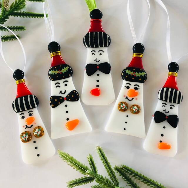 Fused Glass - Snowman Christmas Decoration, Rude Snowman Funny Ornament - image 1
