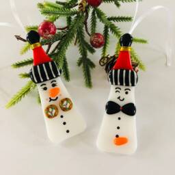 Fused Glass - Snowman Christmas Decoration, Rude Snowman Funny Ornament - thumbnail 3