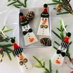 Fused Glass - Snowman Christmas Decoration, Rude Snowman Funny Ornament - thumbnail 2