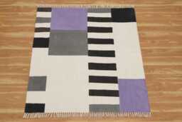 Purple & Black Cotton Hallway Runner Rug, Block Printed Kilim, Washable - 4x4, 7x7, 12x12 Ft - thumbnail 1