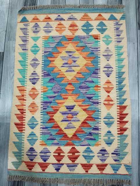 Kilim Rug Classic, Handmade Artisan Afghan Turkish Scandinavian Navajo Bohemian Wool Flatweave Multicolour 112x75 cm - image 1