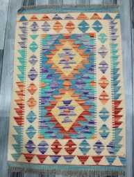 Kilim Rug Classic, Handmade Artisan Afghan Turkish Scandinavian Navajo Bohemian Wool Flatweave Multicolour 112x75 cm - thumbnail 1