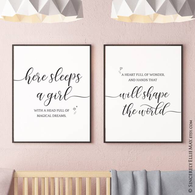 Nursery Art Girl Here Sleeps A Quote - Wall Decor Printable Sign, Hang in Baby Or Young Girls Bedroom, Give As Shower Gift 40074 - image 1