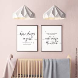 Nursery Art Girl Here Sleeps A Quote - Wall Decor Printable Sign, Hang in Baby Or Young Girls Bedroom, Give As Shower Gift 40074 - thumbnail 2