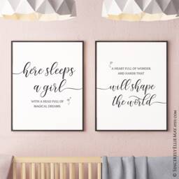 Nursery Art Girl Here Sleeps A Quote - Wall Decor Printable Sign, Hang in Baby Or Young Girls Bedroom, Give As Shower Gift 40074 - thumbnail 1