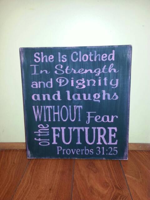 She Is Clothed in Strength & Dignity Distressed Wood Sign Bible Verse Wall Hanging Baby Nursery Decor Shower Gift Proverbs 3125 - image 1