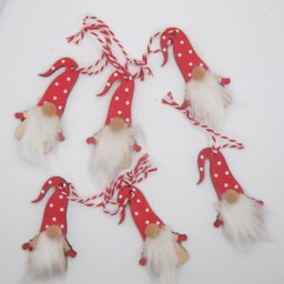 Set Of 6 Red Nordic Wooden Hanging Gonks Santa Christmas Tree Decorations - thumbnail 2