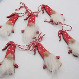 Set Of 6 Red Nordic Wooden Hanging Gonks Santa Christmas Tree Decorations - thumbnail 3