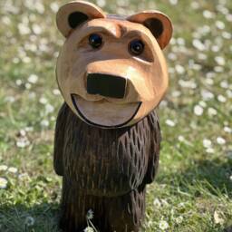Hand Carved Wooden Bear Sculpture. Bubba. Large. Indoor Outdoor Statue - thumbnail 1