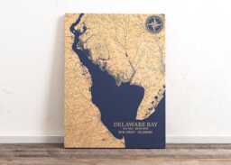 Delaware Bay, New Jersey Map - Engraved Wood Coastal Chart Wall Art Sign, Beach Home Decor Nautical Print, Unique Personalized Family Gift