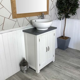 Painted White Bathroom Vanity Unit - Dark Grey Quartz Top Marble Basin Choice 310Pdgqsbc - thumbnail 3