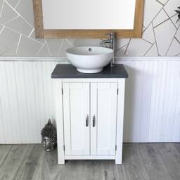 Painted White Bathroom Vanity Unit - Dark Grey Quartz Top Marble Basin Choice 310Pdgqsbc - thumbnail 2