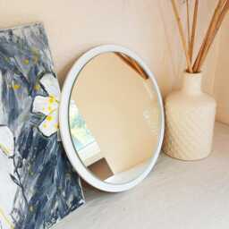 White Round Wood Frame Mirror, Minimalist Aesthetic Decor - 11.8 Inch - thumbnail 1