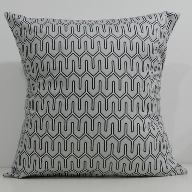 New 18x18 Inch Designer Handmade Pillow Cases in Grey, Blue, & White Maze Work