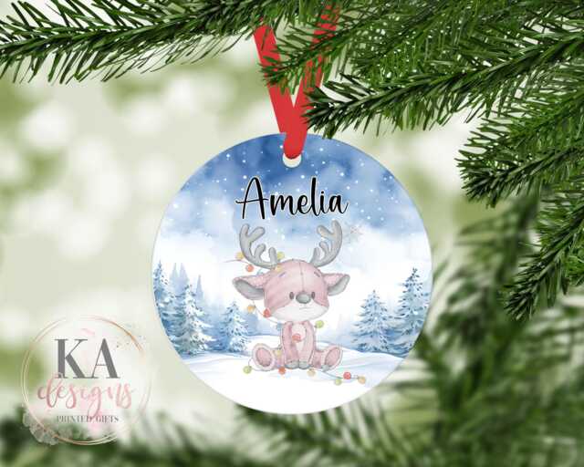 Personalised Reindeer Christmas Bauble For Children, Custom Name Ornament, Kids Xmas Tree Decoration, Holiday Keepsake - image 1