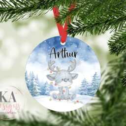 Personalised Reindeer Christmas Bauble For Children, Custom Name Ornament, Kids Xmas Tree Decoration, Holiday Keepsake - thumbnail 2