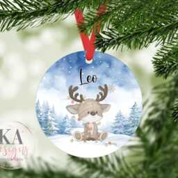 Personalised Reindeer Christmas Bauble For Children, Custom Name Ornament, Kids Xmas Tree Decoration, Holiday Keepsake - thumbnail 3