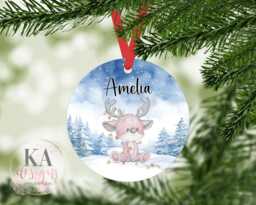 Personalised Reindeer Christmas Bauble For Children, Custom Name Ornament, Kids Xmas Tree Decoration, Holiday Keepsake - thumbnail 1