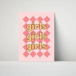 Girls Print - Girl Power Childrens Wall Art Kids Poster Playroom Bedroom Nursery Retro Checkerboard Pink Yellow Quotes Sisters - thumbnail 2