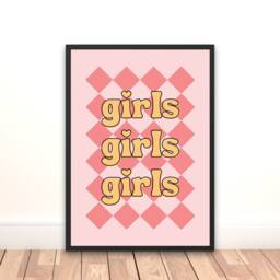 Girls Print - Girl Power Childrens Wall Art Kids Poster Playroom Bedroom Nursery Retro Checkerboard Pink Yellow Quotes Sisters - thumbnail 3