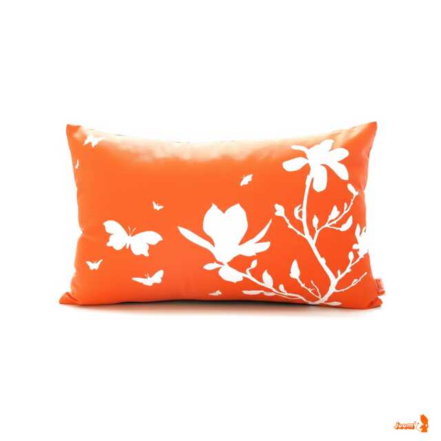 Orange Magnolia & Butterfly Pillow Silkscreened Cotton, 12x18 - image 1