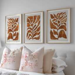 Set Of 3 Terracotta Botanical Prints - Abstract Leaf Wall Art Modern Organic Minimalist Posters For Kitchen, Living Room Or Bedroom - thumbnail 3
