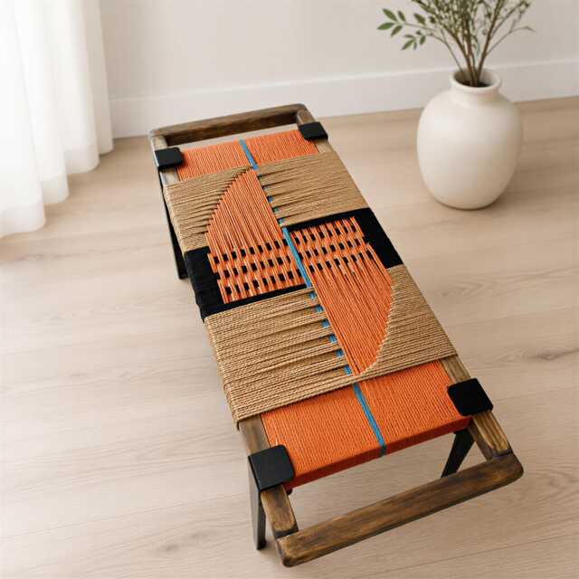 Hand-Woven Entryway Bench Mcm Style End Of Bed & Mudroom Seating - Custom-Made, Multiple Sizes - image 1