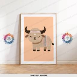 Safari Nursery Wall Decor - Set Of 3 Boho Posters - Kids Playroom Art Cute Animal Designs Orange Coloured Prints Boys Girls Bedroom - thumbnail 3