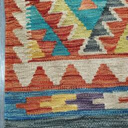 Multicolour Kilim Rug, Handmade Artisan Afghan Turkish Aztec Geometric Wool Rug 124x78 cm - thumbnail 4