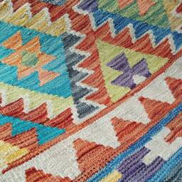 Multicolour Kilim Rug, Handmade Artisan Afghan Turkish Aztec Geometric Wool Rug 124x78 cm - thumbnail 3