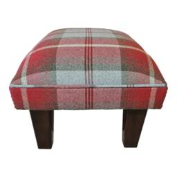 Footstool in Balmoral Cherry Tartan Fabric Standing On Mahogany Solid Wood Legs - thumbnail 4