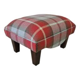 Footstool in Balmoral Cherry Tartan Fabric Standing On Mahogany Solid Wood Legs - thumbnail 2