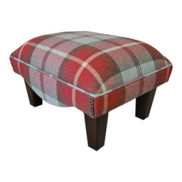 Footstool in Balmoral Cherry Tartan Fabric Standing On Mahogany Solid Wood Legs - thumbnail 3