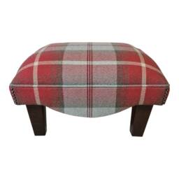 Footstool in Balmoral Cherry Tartan Fabric Standing On Mahogany Solid Wood Legs - thumbnail 1