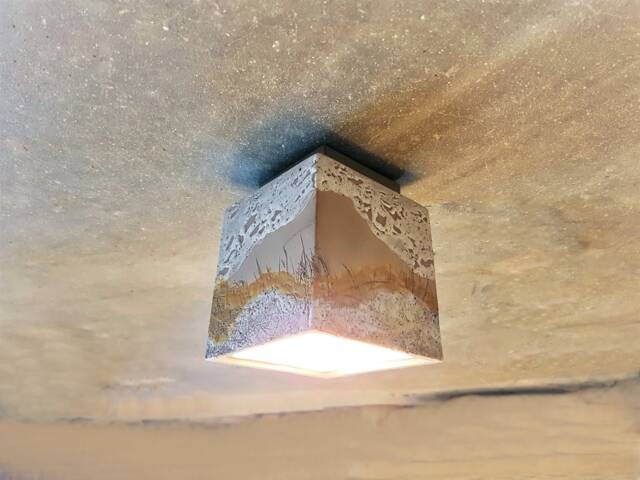 Handmade Ceramic Flush Mount Ceiling Light Concrete Gray Cube - image 1
