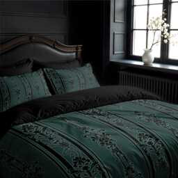Dancing Skeleton Bedding Set, Gothic Baroque 3-Piece Duvet Cover & Pillowcases in Emerald Green, Spooky Victorian Maximalist Bedroom Decor
