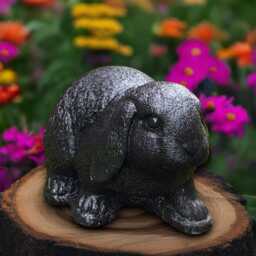 Garden Black Rabbit Statue Concrete Bunny Figurine Outdoor Hare Decoration Handmade Ornament Rabbit Lover Gift Front Door Decor - thumbnail 4