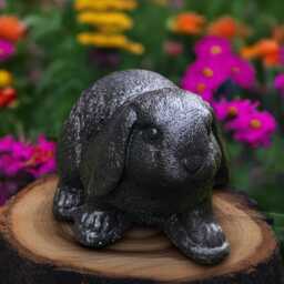 Garden Black Rabbit Statue Concrete Bunny Figurine Outdoor Hare Decoration Handmade Ornament Rabbit Lover Gift Front Door Decor - thumbnail 1