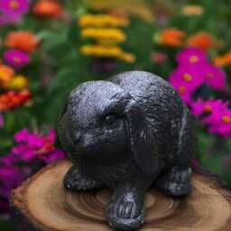 Garden Black Rabbit Statue Concrete Bunny Figurine Outdoor Hare Decoration Handmade Ornament Rabbit Lover Gift Front Door Decor - thumbnail 3