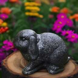 Garden Black Rabbit Statue Concrete Bunny Figurine Outdoor Hare Decoration Handmade Ornament Rabbit Lover Gift Front Door Decor - thumbnail 2