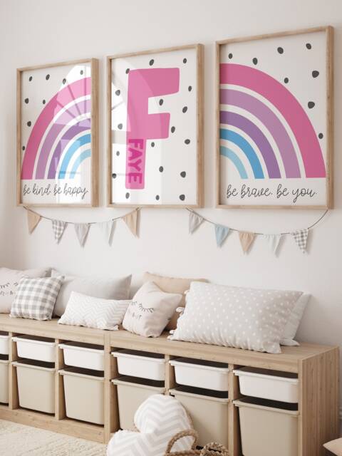 Set Of 3 Girls Nursery Prints, Bedroom Decor, Pink, Affirmation, Playroom, Rainbow Wall Art, Art - image 1