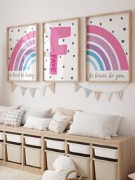 Set Of 3 Girls Nursery Prints, Bedroom Decor, Pink, Affirmation, Playroom, Rainbow Wall Art, Art - thumbnail 1
