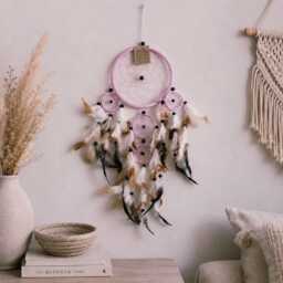 Light Pink Dream Catcher, Feather Wall Hanging, Boho Nursery Accent, Girls Room Decoration, 2 Sizes Available - thumbnail 1