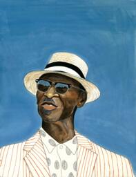 Hat Man Art Print Dapper Gentleman Portrait On Velvet Fine Paper - thumbnail 1