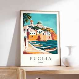 Puglia Italy Travel Poster Coastal Village Art Print - thumbnail 1
