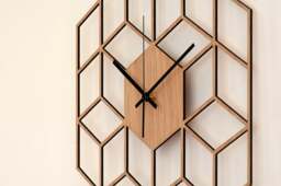 Cube Inspired Wooden Wall Clock, Silent Non Ticking Wood Minimalist Geometric Kitchen - Living Room Bedroom Decor - thumbnail 1